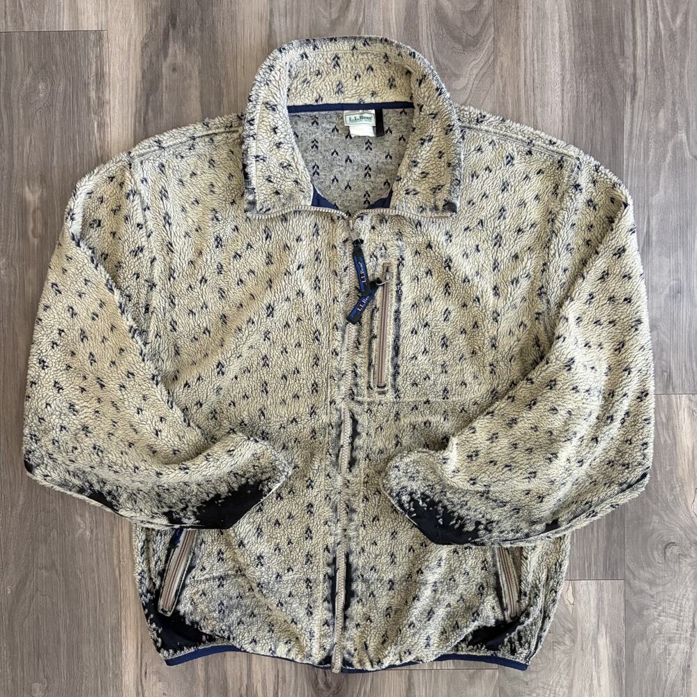 Vintage L.L. Bean Birds Eye Deep Pile Fleece Jacket Men's Size L Full Zip USA